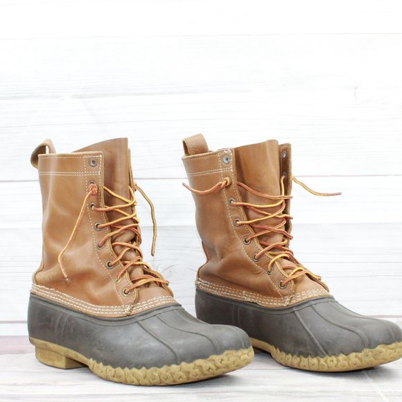 LL Bean Brown Leather Lace Up Unlined Waterproof Duck Boots Size 12 Medium - Picture 3 of 8